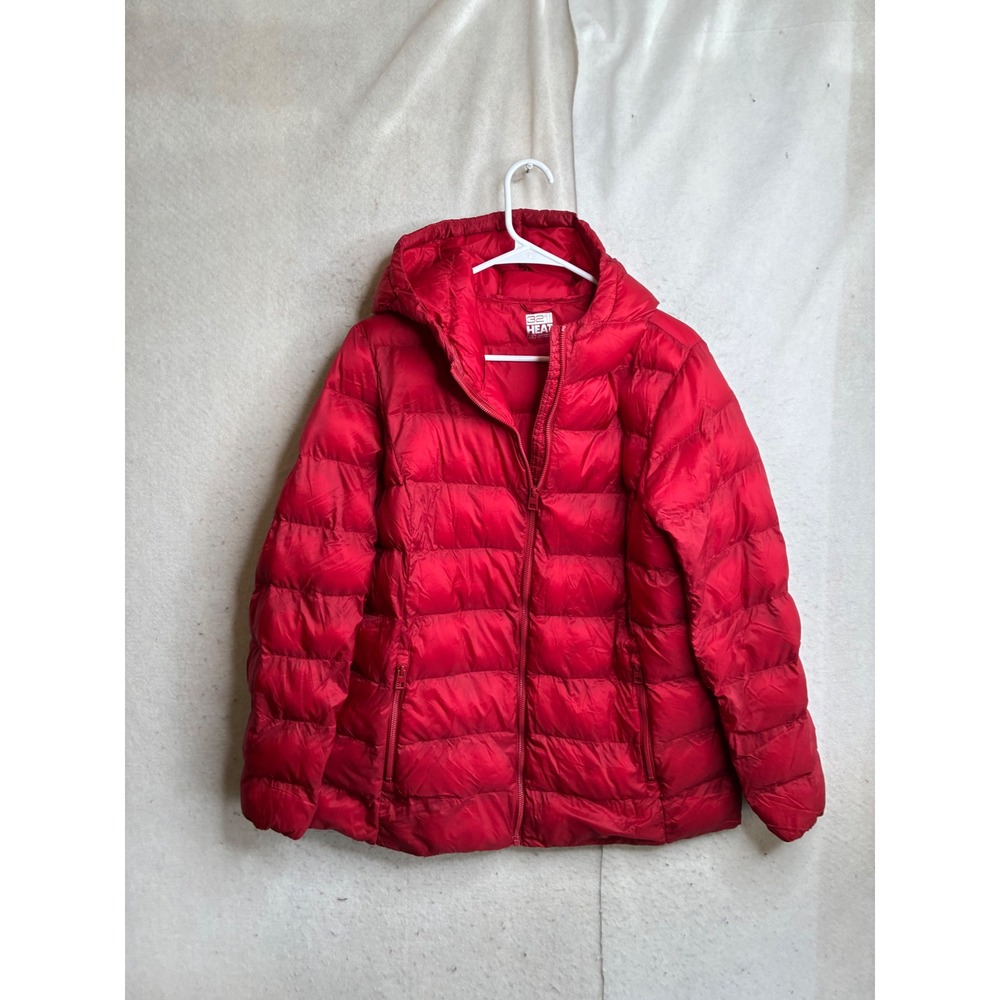 32 Degrees Heat Womens Red Hooded Puffer Jacket Full Zip Quilted Coat Large